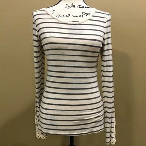 Pink Rose | Grey & Cream Stripe Long Sleeve Top